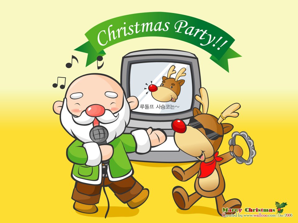 Cartoon Santa And Rudolph Karaoke Christmas Party