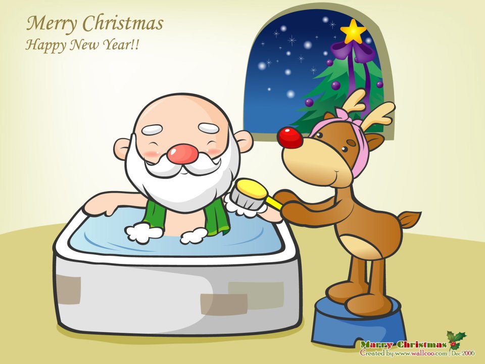 Cartoon Santa Bath Reindeer Scrub Vector