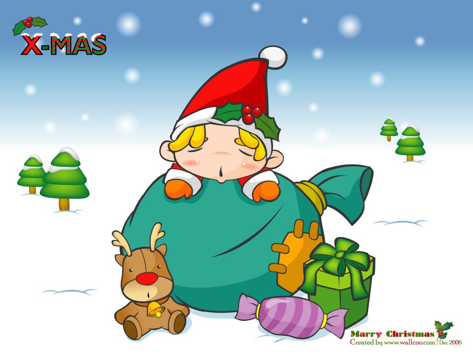 Cartoon Santa Claus Gift Bag Reindeer Winter Snow