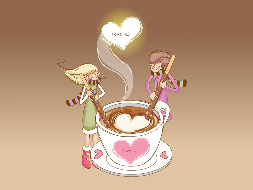 Sweet Couple Drinking Hot Chocolate Illustration Wallpaper