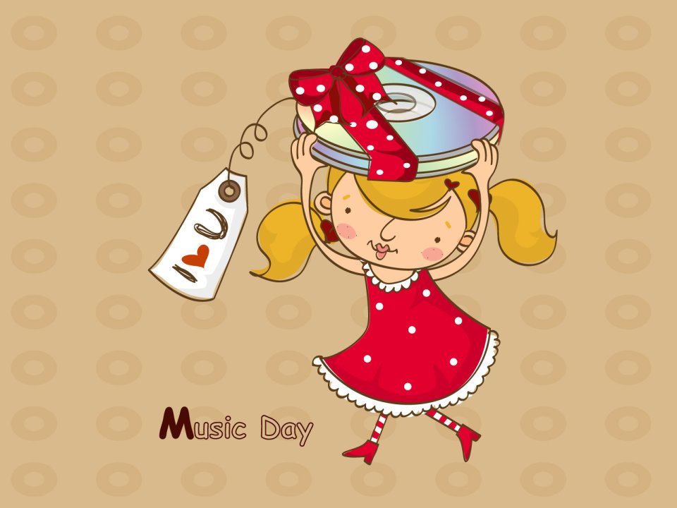 Cartoon Girl Celebrating Music Day With Cd