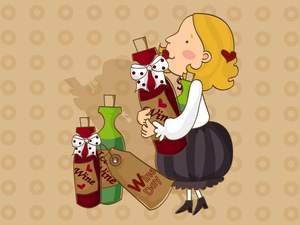 Cartoon Girl Holding Wine Bottle Gift