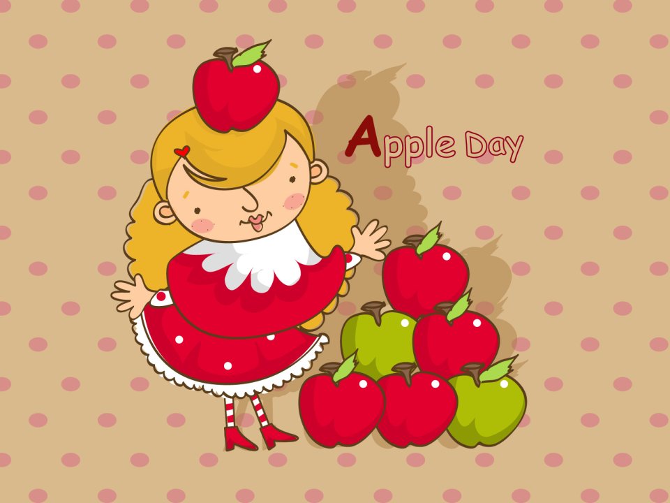 Cartoon Girl Apple Day Harvest Illustration