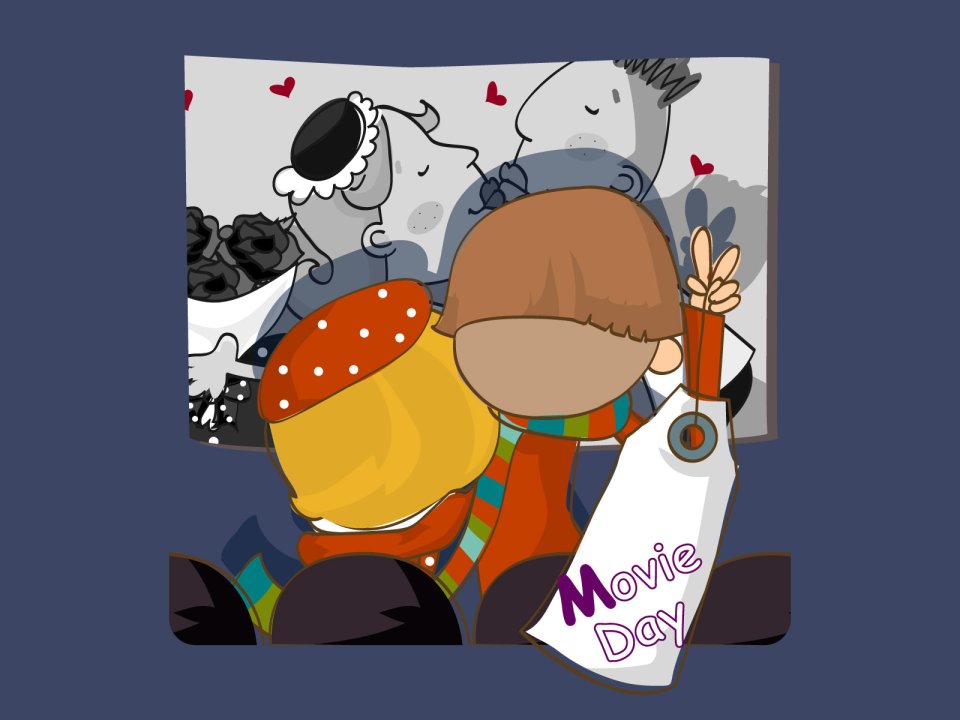 Couples Movie Day Romantic Cartoon Illustration Wallpaper