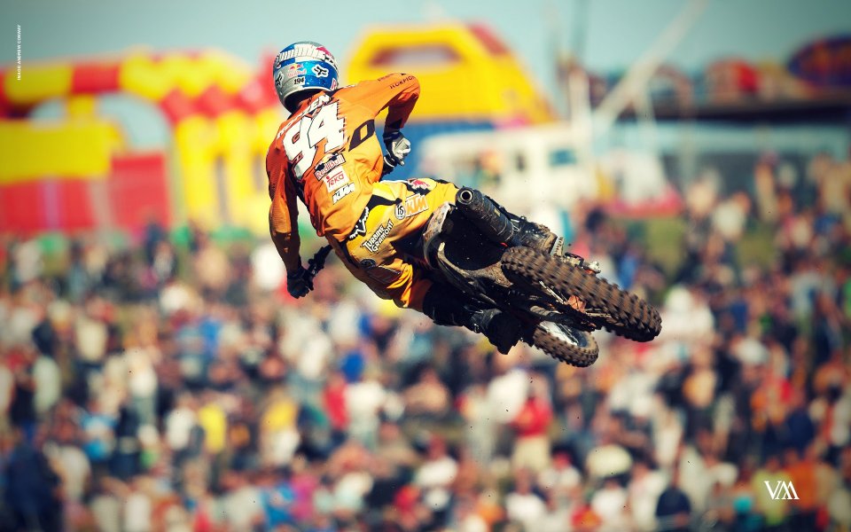 Uk Matterley Basin Motocross Rider Mid Air Jump