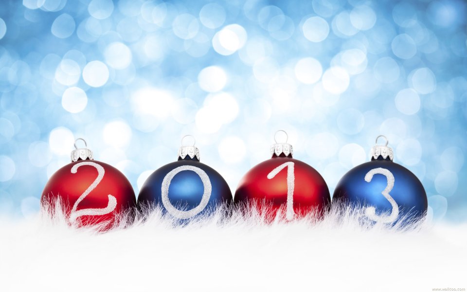 2013 New Year Red Blue Christmas Baubles Snow
