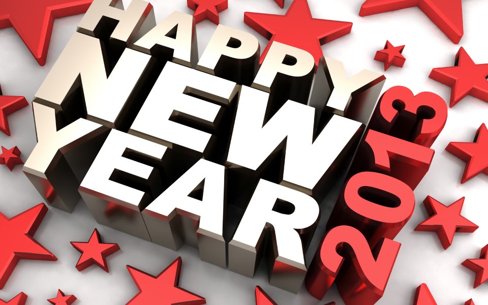 Happy New Year 2013 3D Text Red Stars