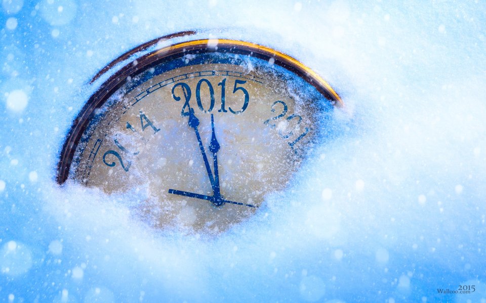 2015 New Year Clock Snow Wallpaper