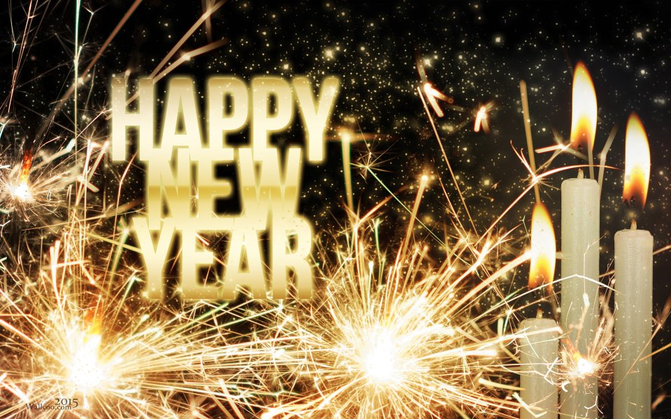 Sparkling Fireworks And Candles Happy New Year Background