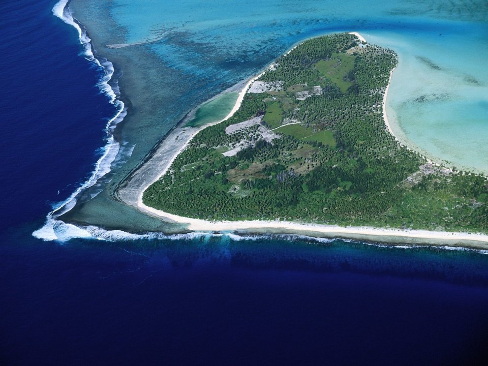 Aerial View Of Bora Bora Tropical Island Ocean Scenery