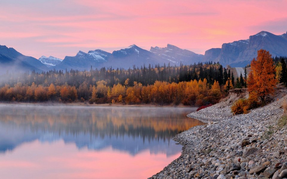 Alberta Canada Autumn Rocky Mountains Lake View