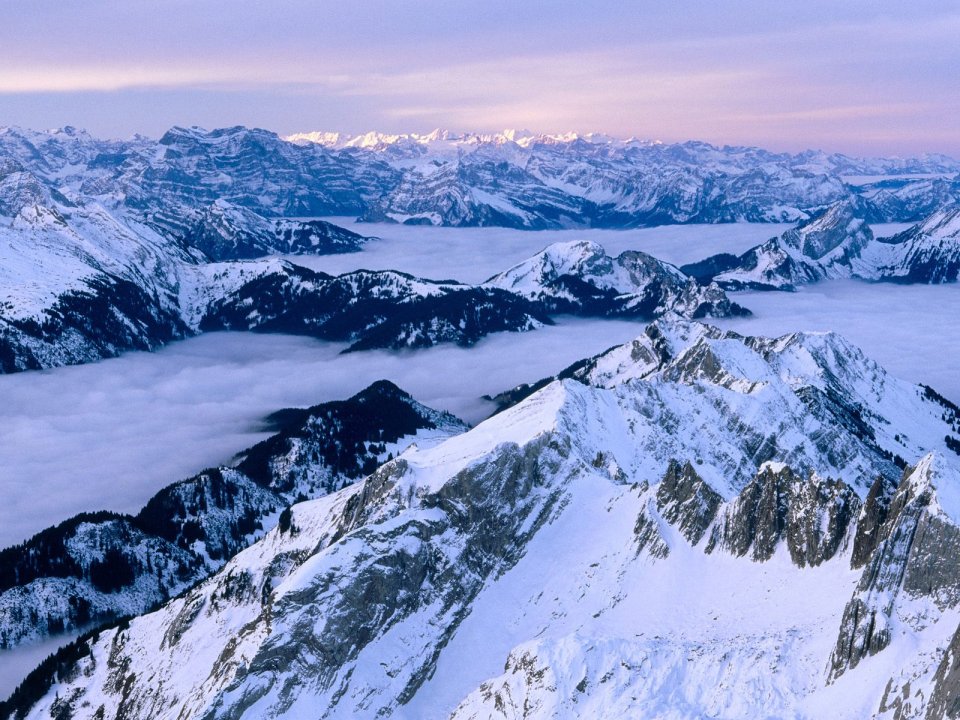 Switzerland Alps Fog Snow Mountain Sea Of Clouds Landscape