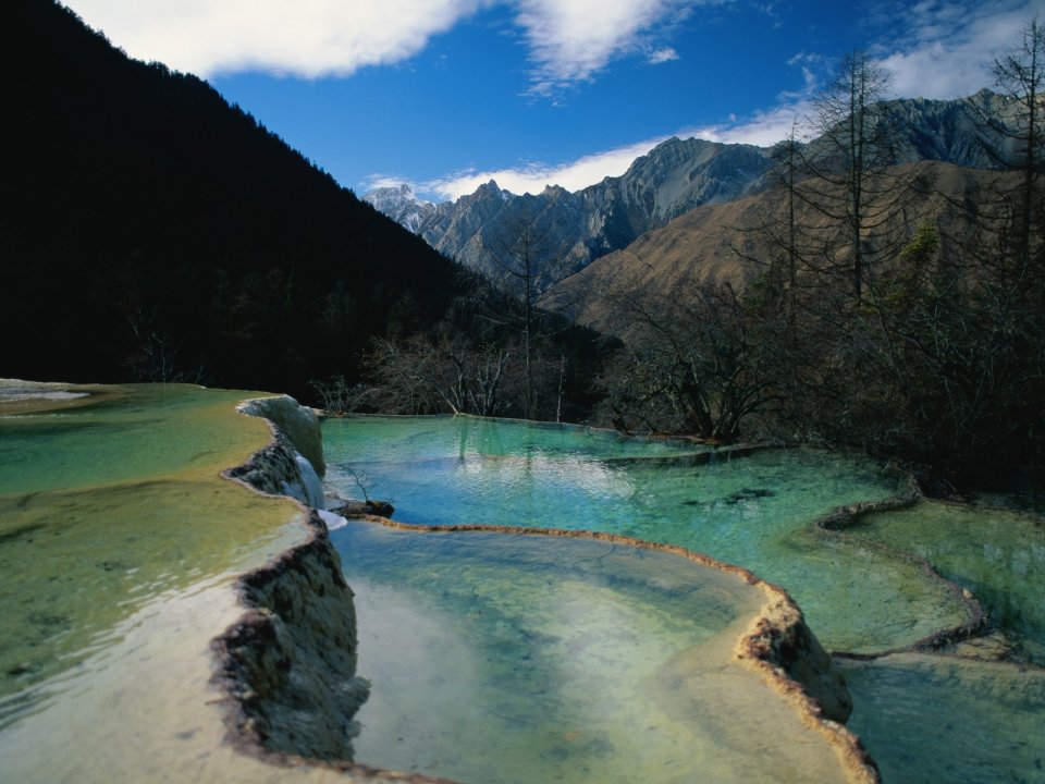 China Huanglong Scenic Area Travertine Pool Mountain Landscape