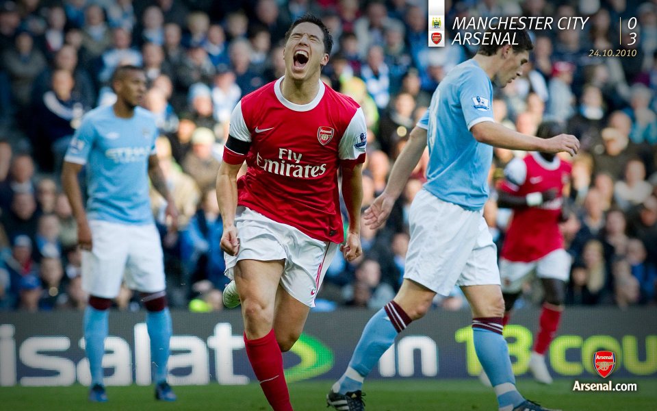 Arsenal Player Celebrates Goal Against Manchester City Premier League 2010