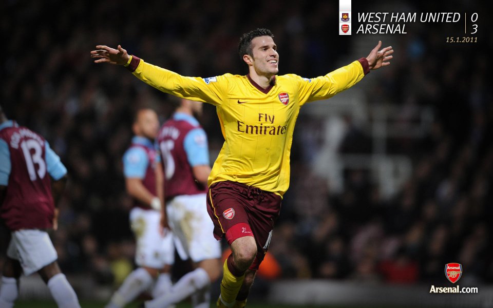 Arsenal Player Celebrates Goal Against West Ham United 15 Jan 2011