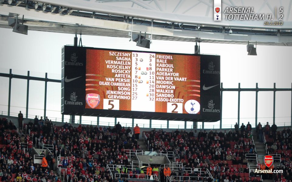 Arsenal 5 2 Tottenham Hotspur Scoreboard 26 Feb 2012
