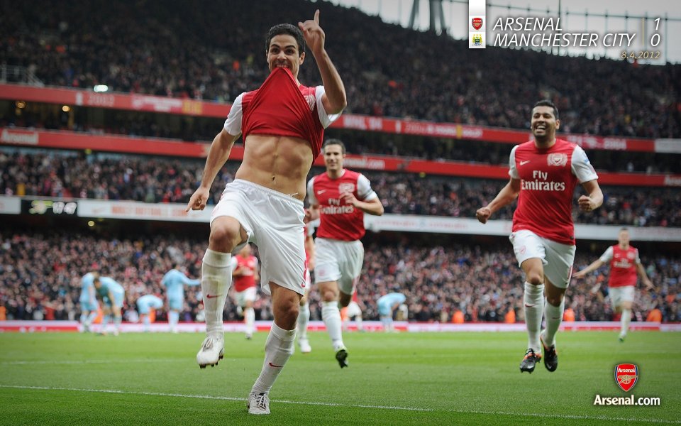 Arsenal Player Celebrating Goal At Emirates Stadium (Premier League Vs Manchester City 2012)