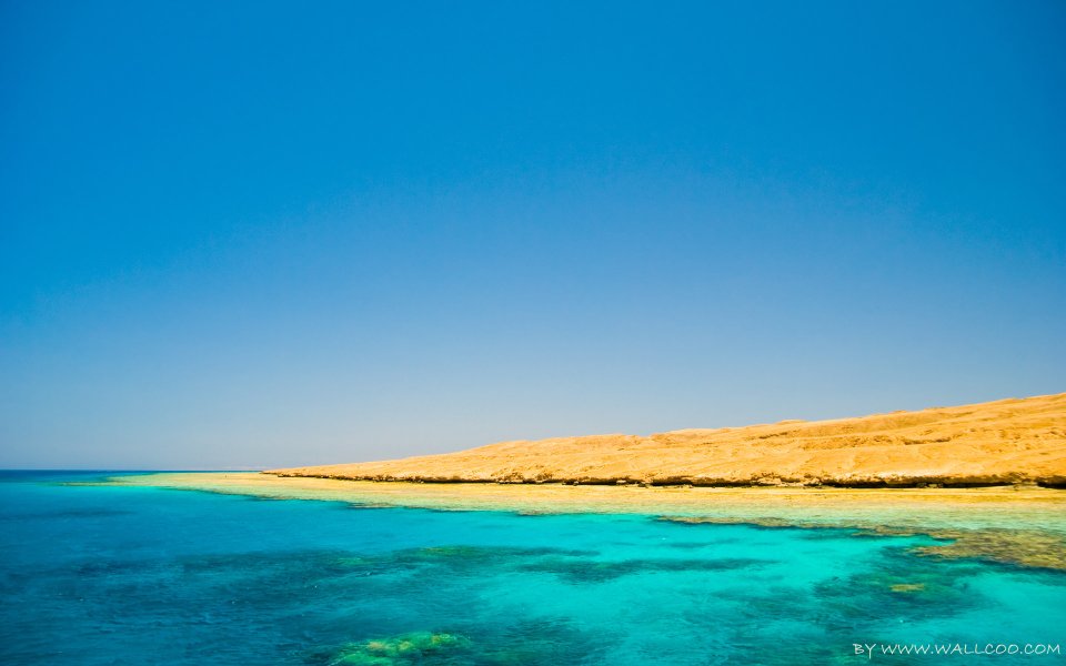Egypt Red Sea Desert Coast Blue Sky Seascape