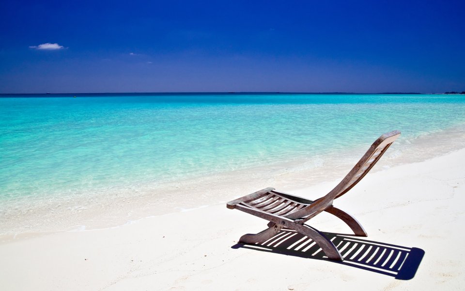 Tropical White Sand Beach Lounge Chair Ocean Vacation Scenery