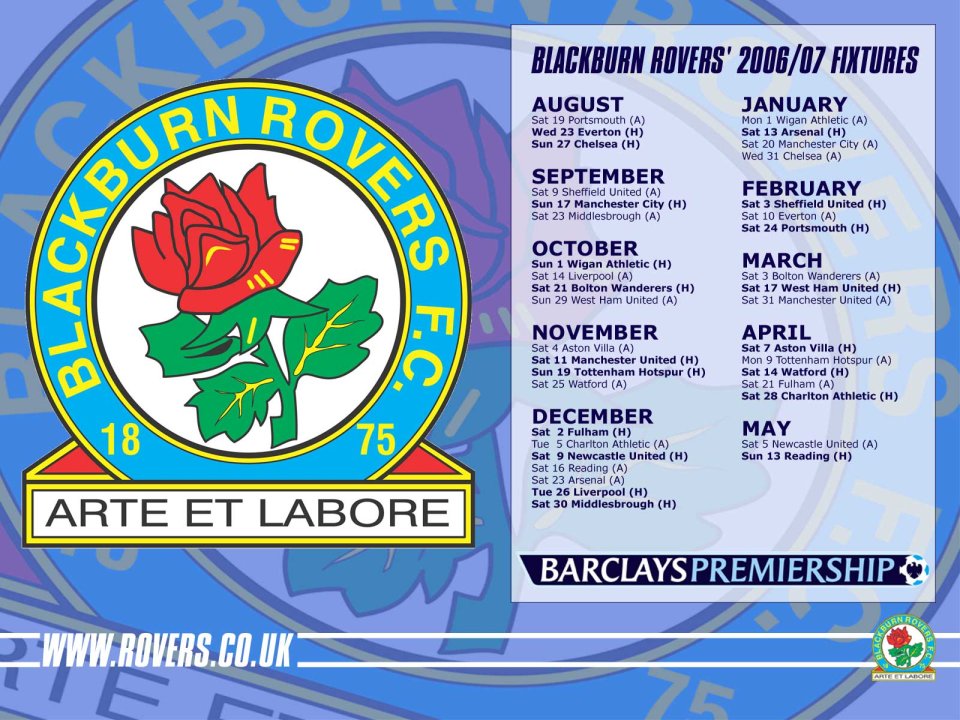 Blackburn Rovers 2006 07 Premier League Fixtures Poster