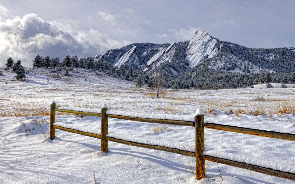 Snowy Boulder Flatirons Colorado