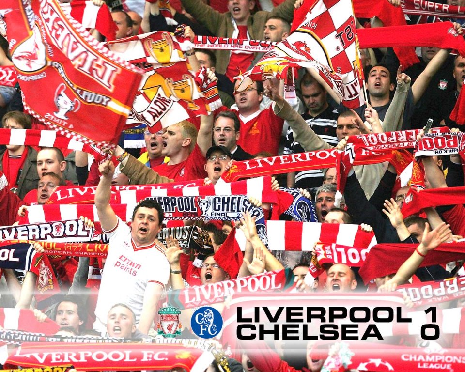 Liverpool 1 0 Chelsea Football Match Fans Cheering Scene