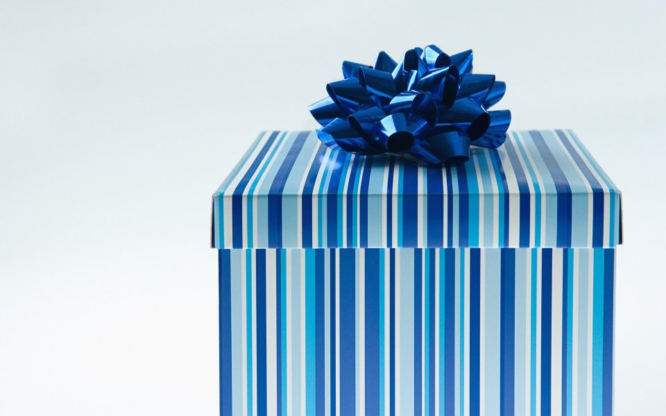 Blue Striped Gift Box With Bow