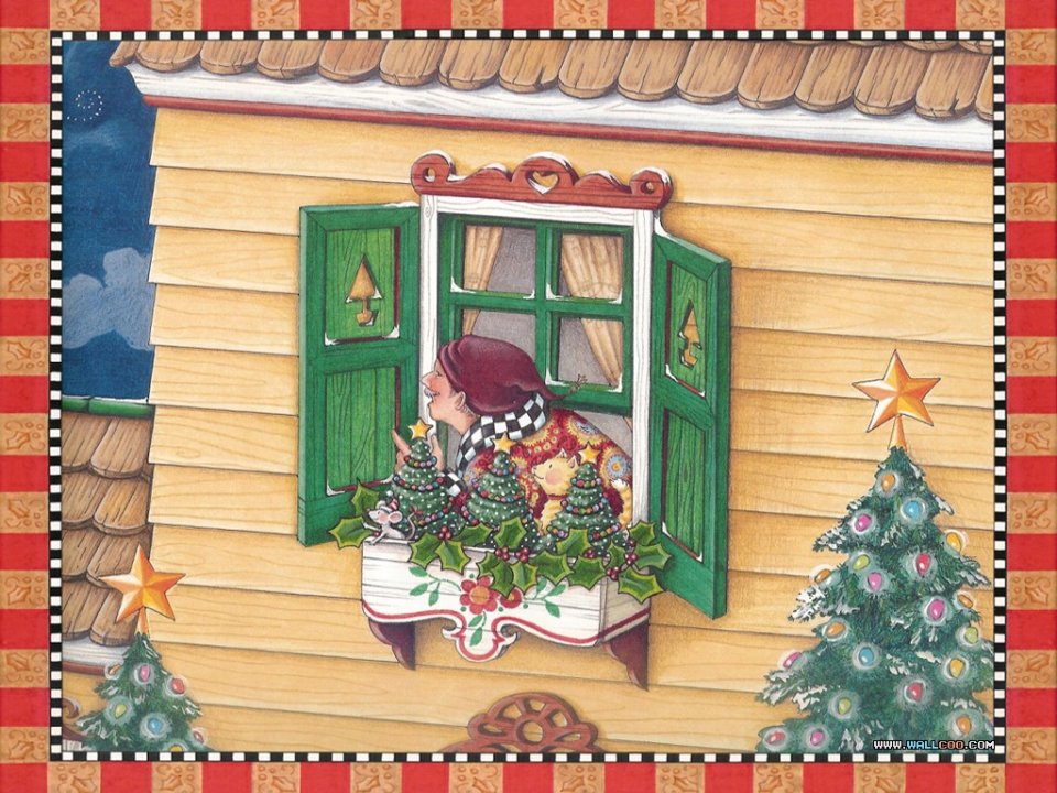 Cozy Christmas Illustration Cabin Window