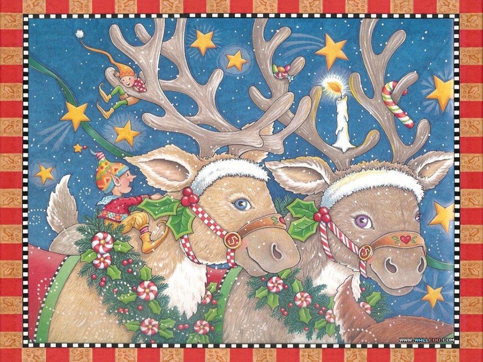 Whimsical Christmas Reindeer And Elves Illustration