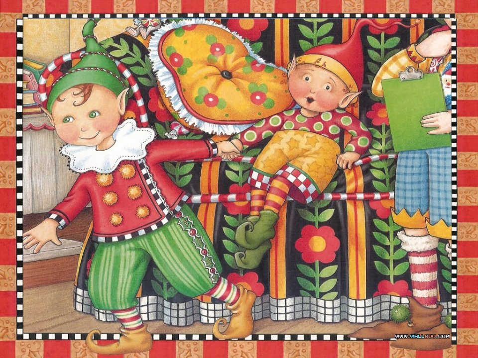 Vintage Fairy Tale Christmas Elf Illustration Wallpaper