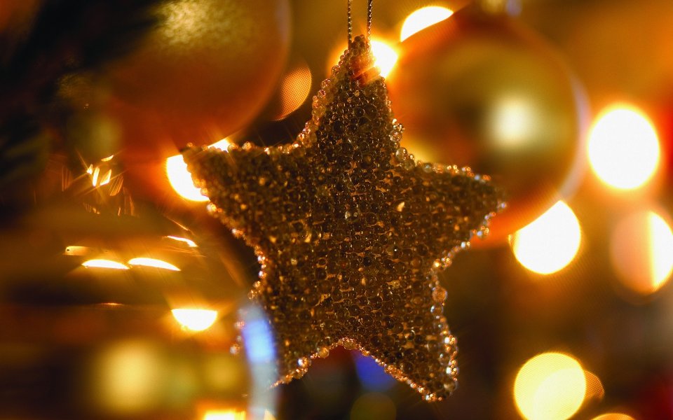 Golden Glitter Star Christmas Ornament
