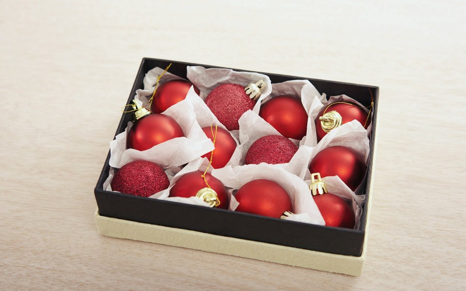 Red Christmas Ornaments In Gift Box