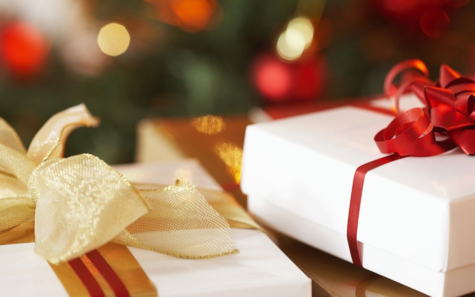 Christmas Gifts White Box Red Gold Bow