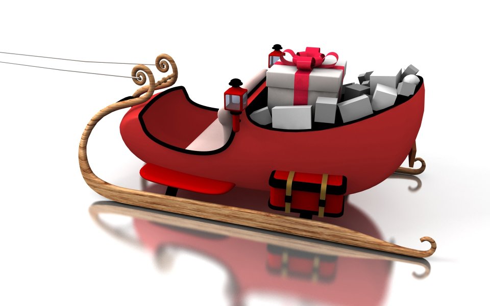 3d Rendered Red Christmas Sleigh Full Of Gifts