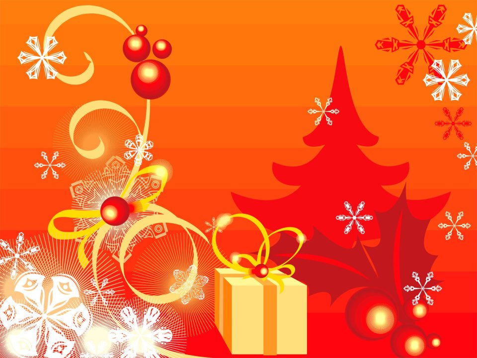 Red Background Christmas Tree And Gift Vector Illustration