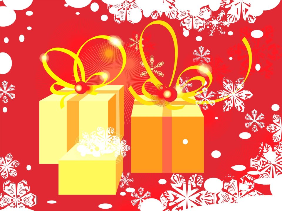 Yellow Christmas Gifts On Red Background