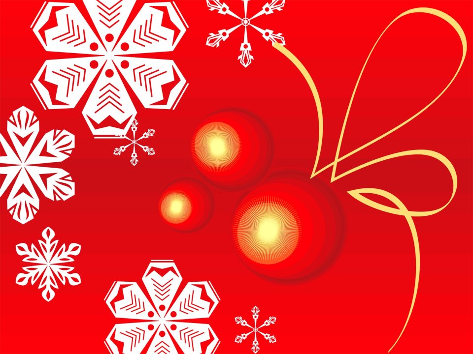红色背景上的白色雪花与金色丝带圣诞节日矢量插画
