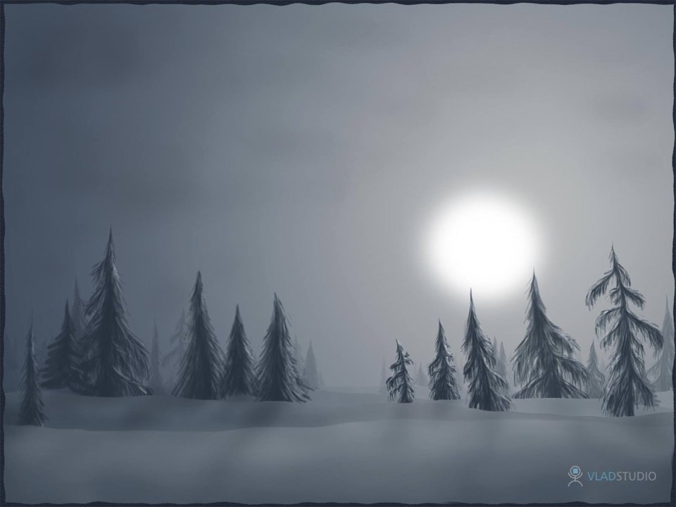 Misty Forest Winter Snow Illustration