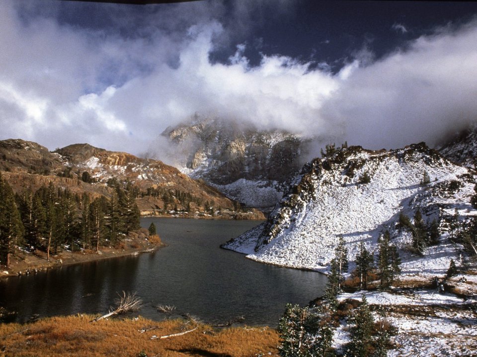 Clearing Storm Alpine Lake Snow Mountain Landscape