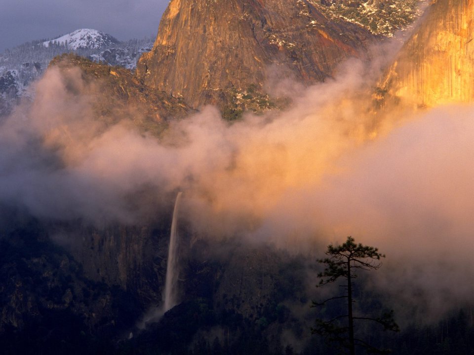 Cloud Shrouded Bridalveil Falls Yosemite California
