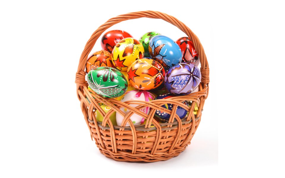 Colorful Easter Eggs In Wicker Basket