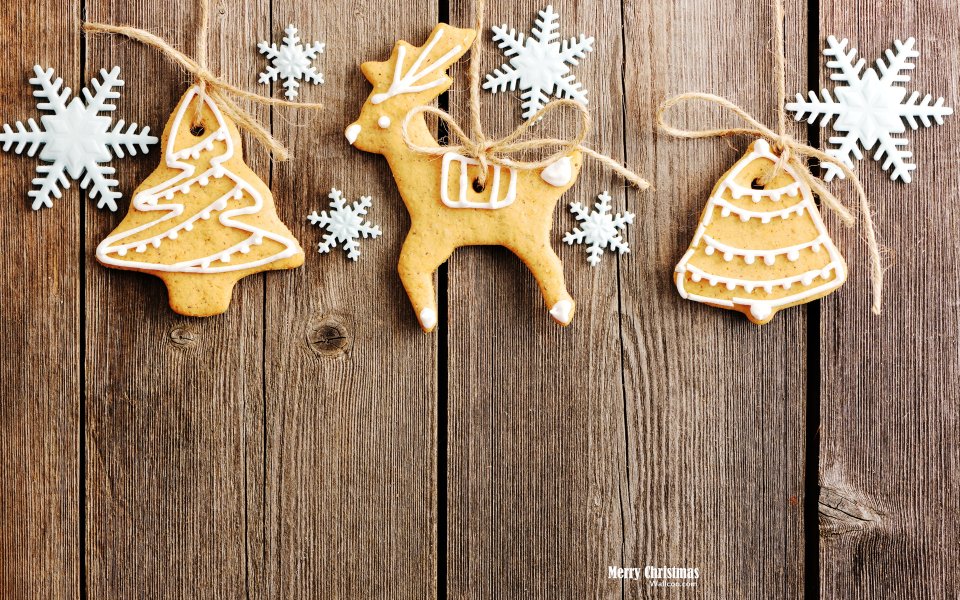 Christmas Gingerbread Decorations On Wood