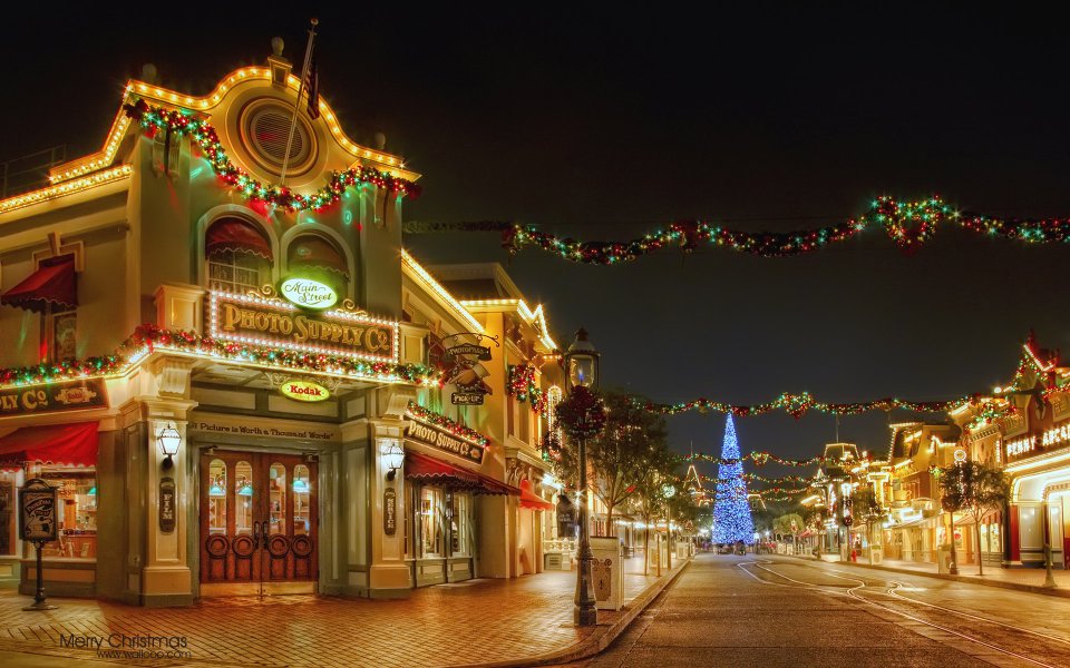 Disneyland Main Street Christmas Night