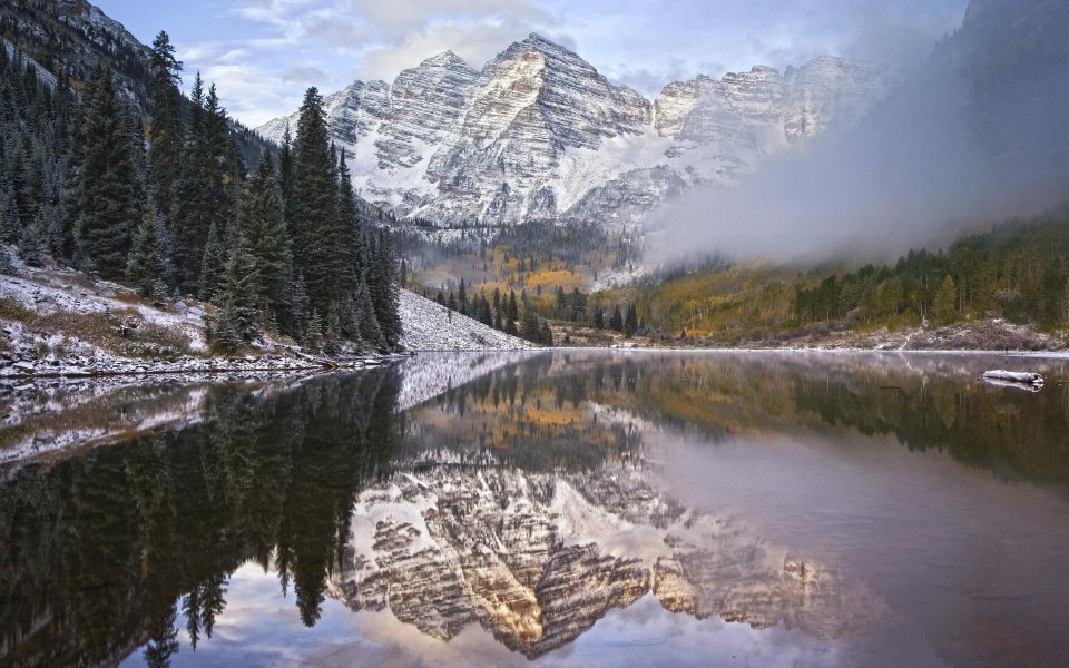 Early Snowfall Maroon Bells Colorado