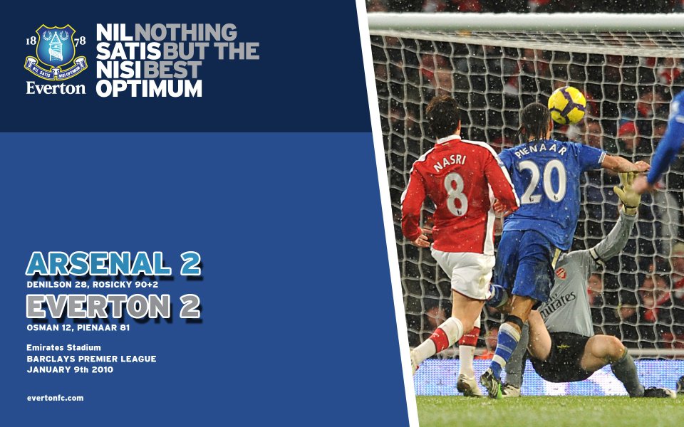 2010 Premier League Arsenal 2 Vs Everton 2 Match Commemorative Poster