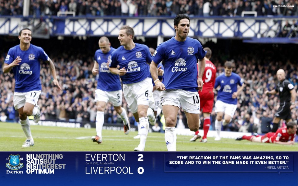 Everton 2 0 Liverpool Mikel Arteta Celebration Derby Match Poster