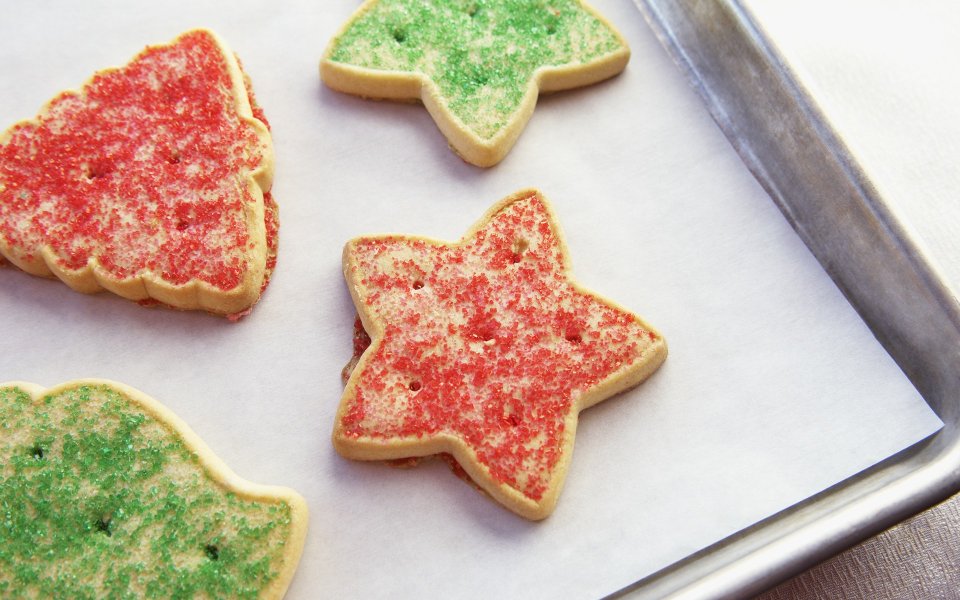 Christmas Themed Sprinkle Cookies Red Star Green Tree