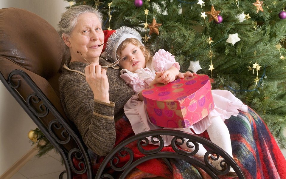 Grandmother And Granddaughter Christmas Moment
