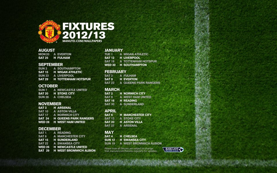Manchester United 2012/13 Premier League Fixtures
