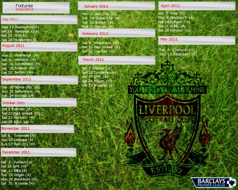 利物浦足球俱乐部2011-2012赛季赛程表